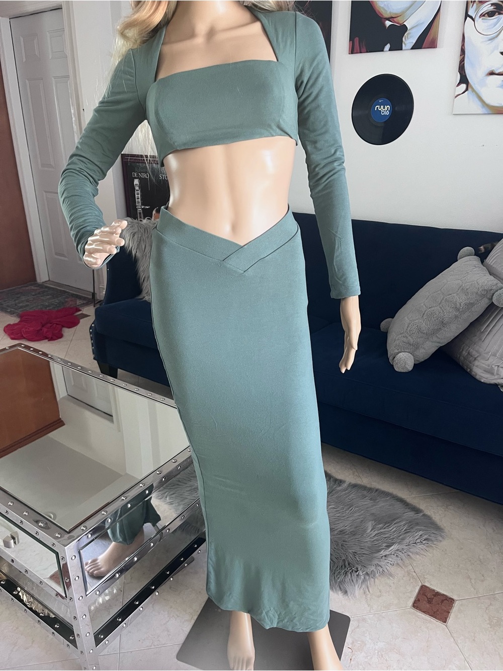 OH POLLY SZ 6 Sage Green V-Waist Maxi Skirt - Women's Skirt